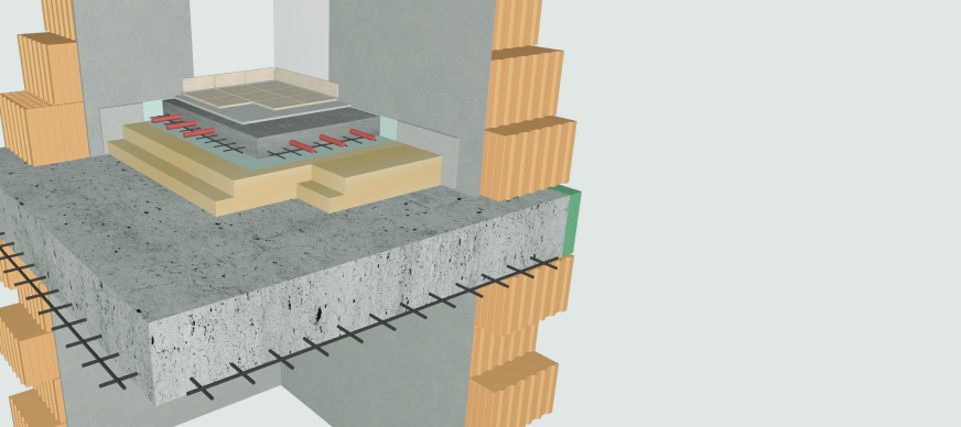 Fűtetlen alsó tér – vasbeton födémszerkezet- padlófűtés – Innopan PIR ALU/Therm